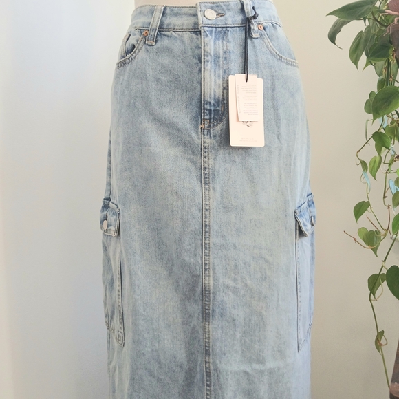 NWT - Sincerely Jules - Light Blue Denim-Cargo - Maxi -Skirt - Size 7 - Size 28 - Picture 2 of 10